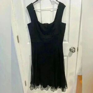 Tadashi Shoji Silk Womens Dress 14 Black‎ Evening Knee Length